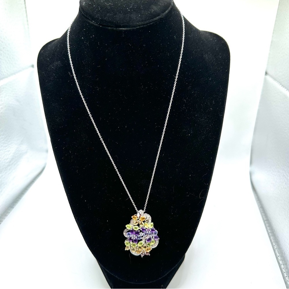 Multi Gemstone Sterling Silver Necklace Citrine Amethyst Peridot Garnet | N046 - Picture 3 of 7